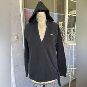 Unique black Lacoste Izod wrap tie sweatshirt with hood